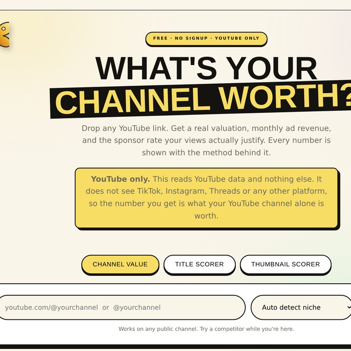 What's my channel worth - free YouTube valuation tool